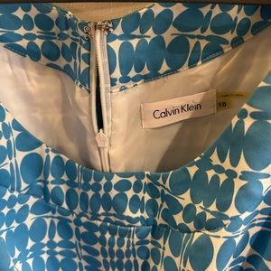 Calvin Klein blue and white midi dress.